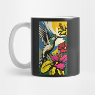 Hummingbird Vibrant Tropical Flower Tall Retro Vintage Digital Pop Art Portrait 3 Mug